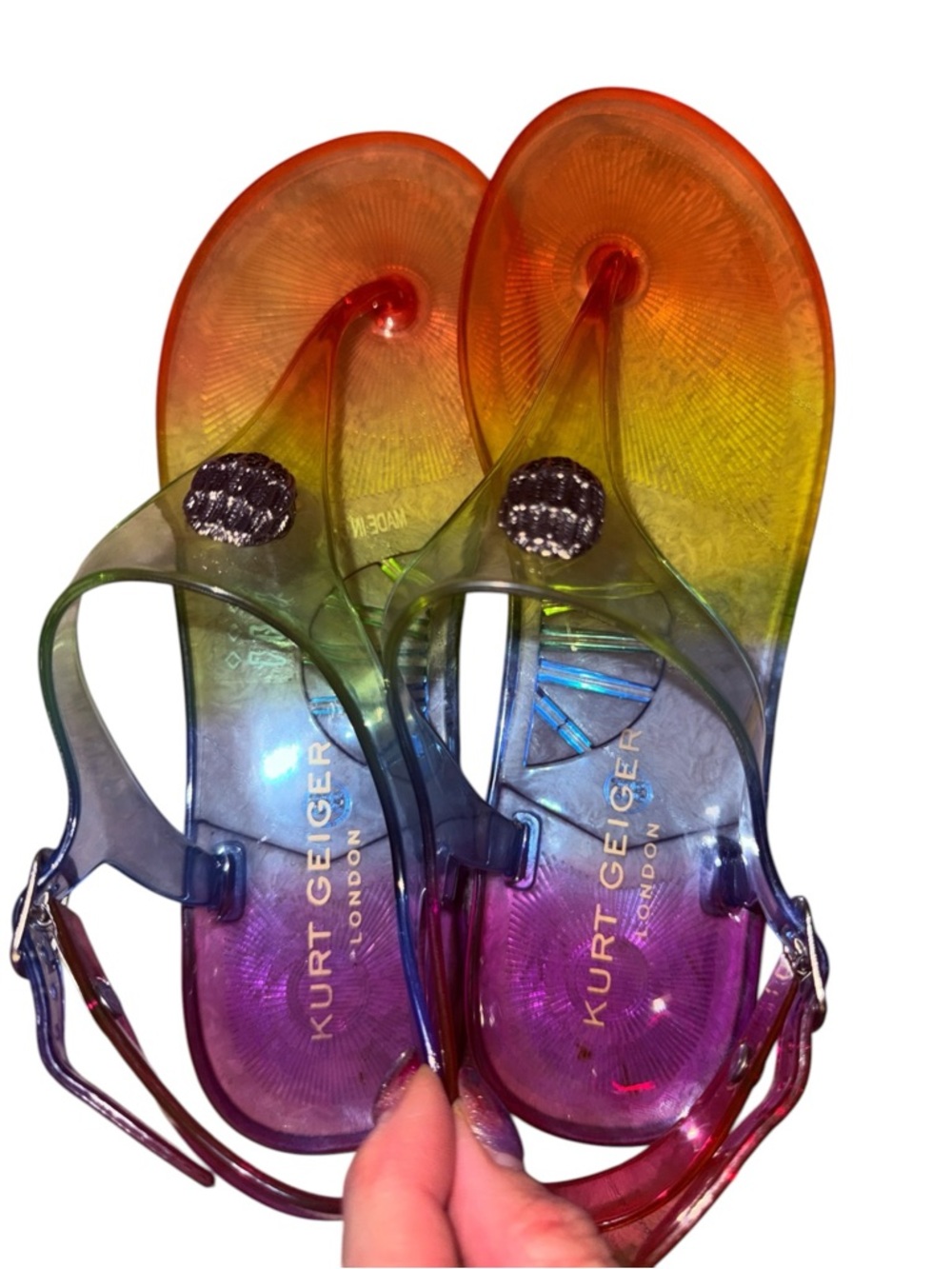 Kurt Geiger Rainbow Jelly Sandals Crystal Eagle Thong Flats 7.5 - Picture 8 of 10
